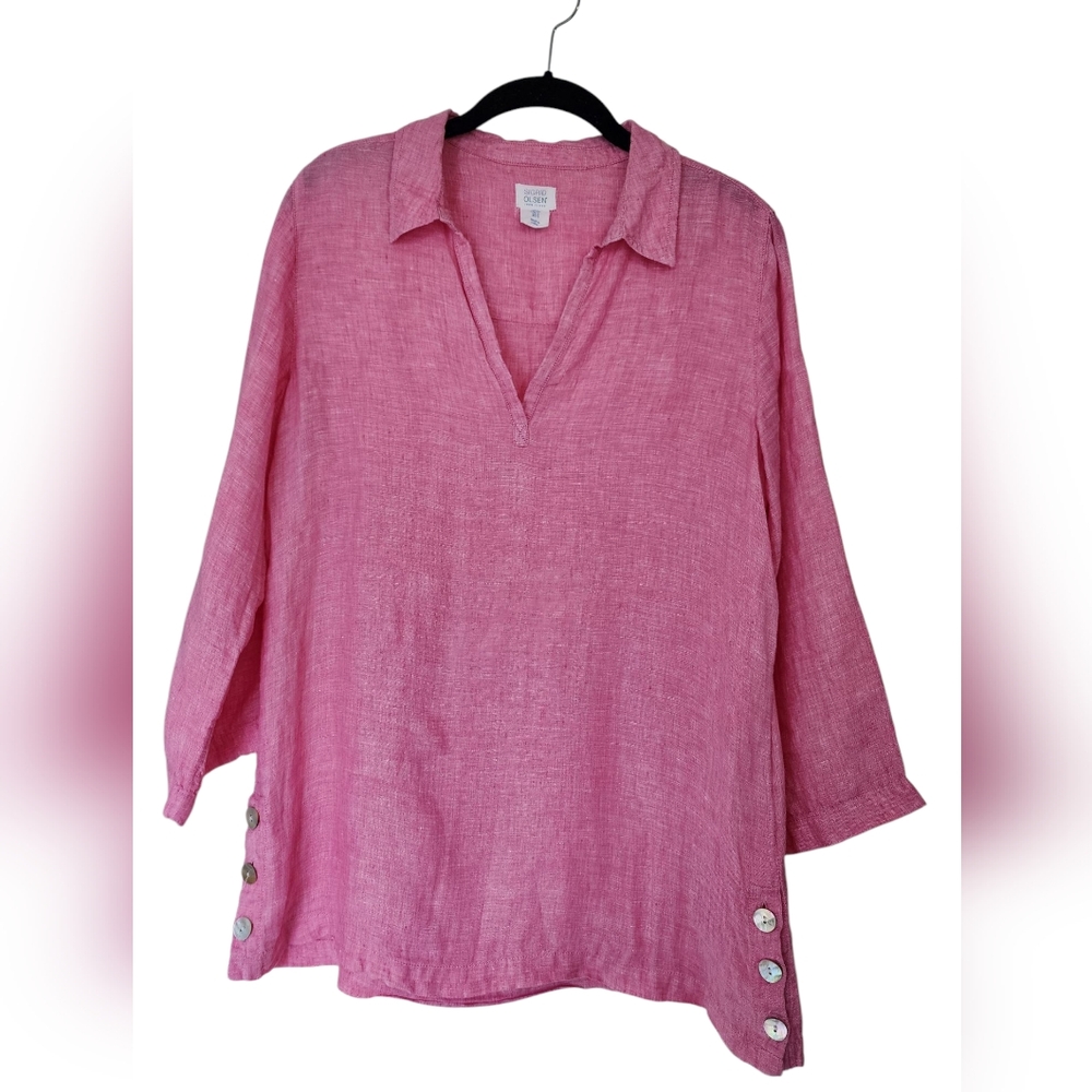 SIGRID OLSEN 100% linen pink tunic top, size S - Picture 2 of 8